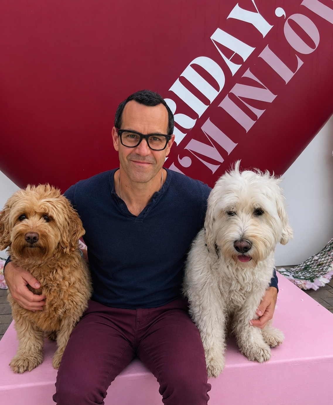 Paul with the family dogs, Henry and Olive